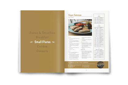 The Bali Vegan Book showing Vegan Samosa recipe from Flowers And Fire Yoga Garden . Bali vegan guide. Easy vegan recipes. 